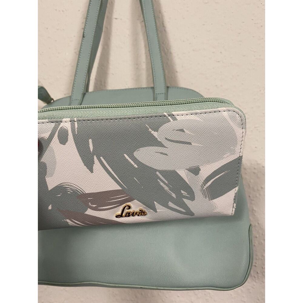 RARE LAVIE AQUA HANDBAG W/ MATCHING WALLET SATCHEL PURSE MEDIUM ZIPS FLORAL - Picture 2 of 11